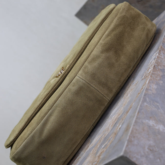 YSL 25S LARGE JAMIE 43 IN MUTED KHAKI SUEDE GOLD HARDWARE