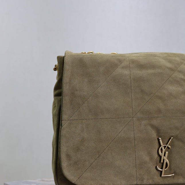 YSL 25S LARGE JAMIE 43 IN MUTED KHAKI SUEDE GOLD HARDWARE