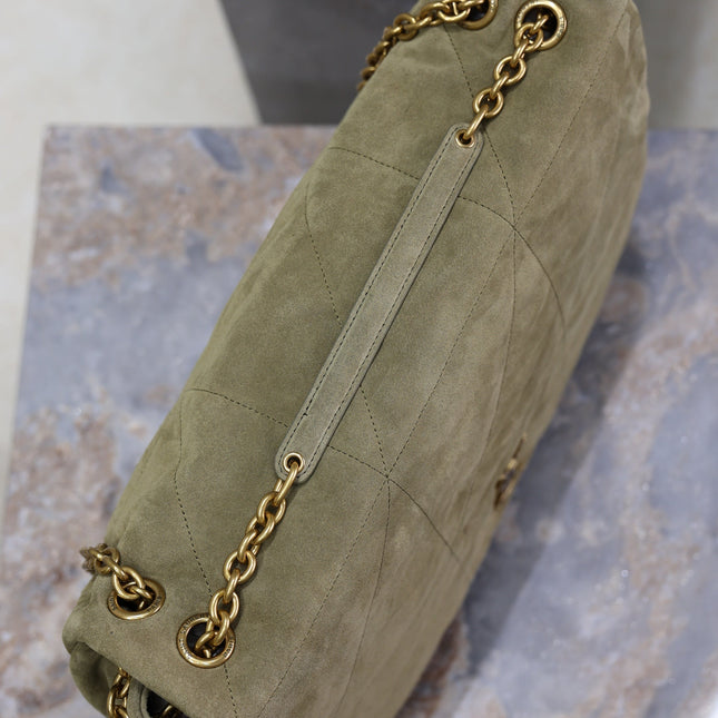YSL 25S LARGE JAMIE 43 IN MUTED KHAKI SUEDE GOLD HARDWARE