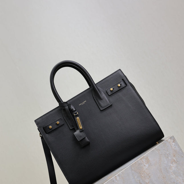 YSL 25S SAC DE JOUR GM 32 IN BLACK SUPPLE GRAINED CALFSKIN GOLD HARDWARE
