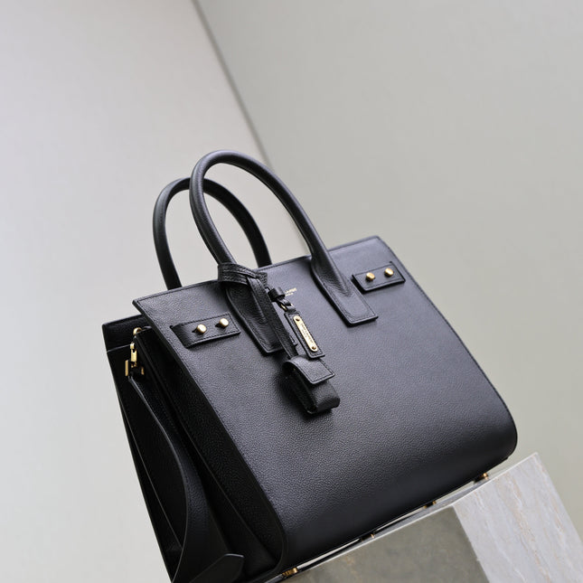 YSL 25S SAC DE JOUR GM 32 IN BLACK SUPPLE GRAINED CALFSKIN GOLD HARDWARE