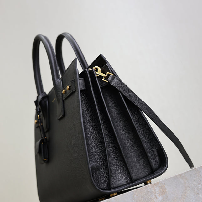 YSL 25S SAC DE JOUR GM 32 IN BLACK SUPPLE GRAINED CALFSKIN GOLD HARDWARE