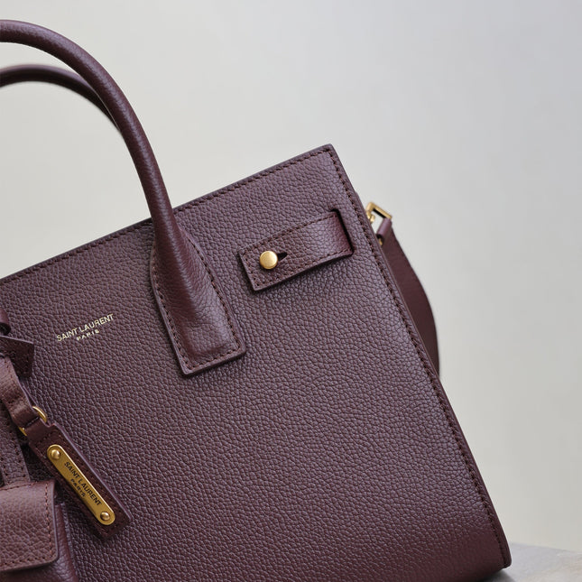 YSL 25S SAC DE JOUR MM 26 IN ROUGE CABERNET SUPPLE GRAINED CALFSKIN