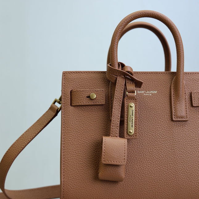 YSL 25S SAC DE JOUR 22 IN CHESTNUT BROWN SUPPLE GRAINED CALFSKIN
