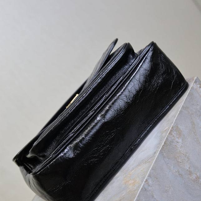 YSL 25S NIKI GM BAG 32 IN BLACK GLOSSY CALFSKIN GOLD HARDWARE