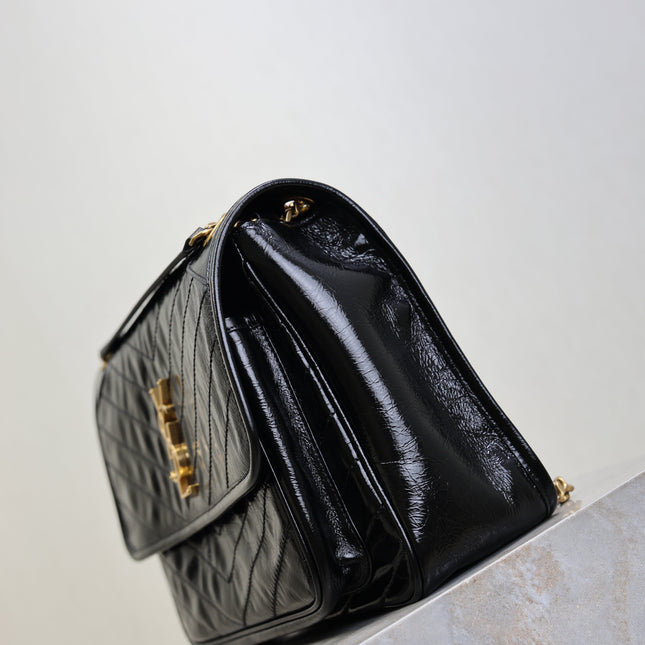 YSL 25S NIKI GM BAG 32 IN BLACK GLOSSY CALFSKIN GOLD HARDWARE