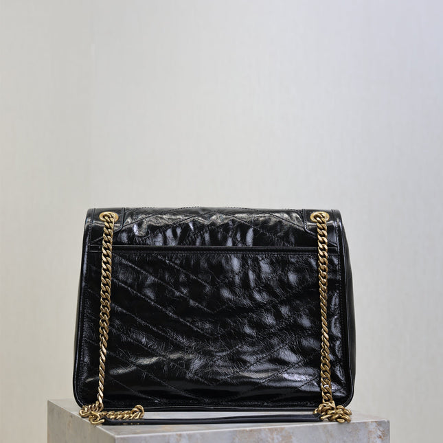 YSL 25S NIKI GM BAG 32 IN BLACK GLOSSY CALFSKIN GOLD HARDWARE