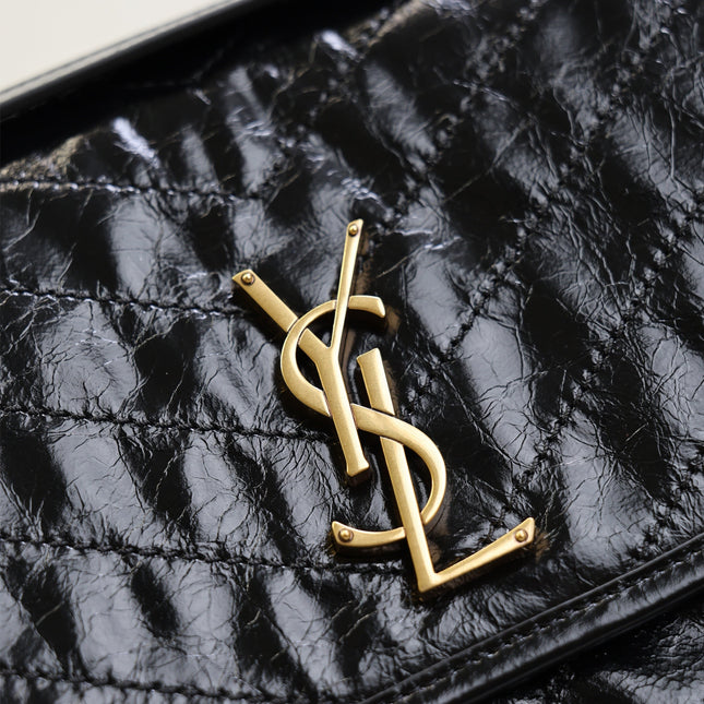 YSL 25S NIKI GM BAG 32 IN BLACK GLOSSY CALFSKIN GOLD HARDWARE