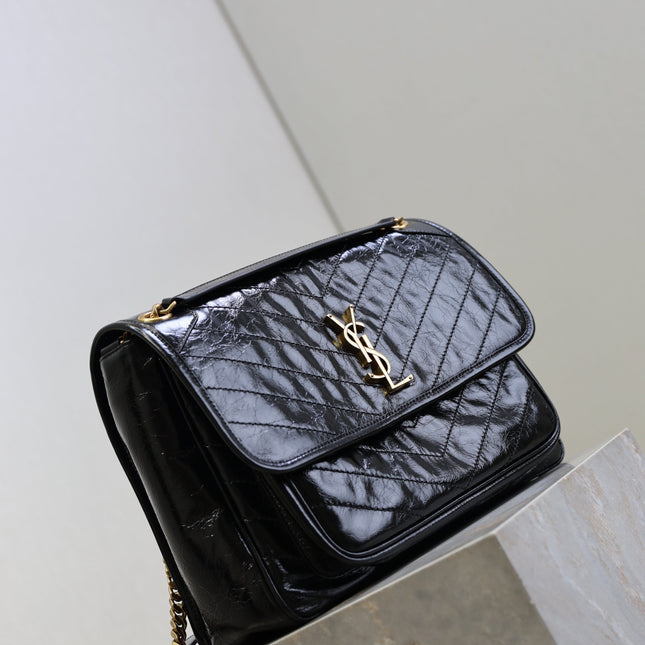 YSL 25S NIKI GM BAG 32 IN BLACK GLOSSY CALFSKIN GOLD HARDWARE