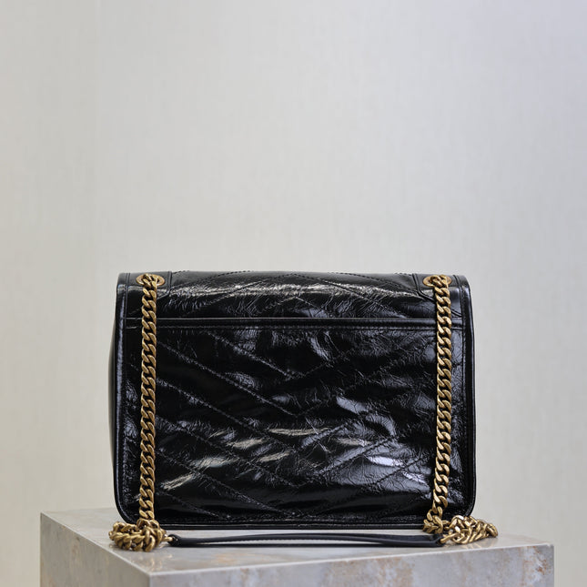 YSL 25S NIKI MM BAG 28 IN BLACK GLOSSY CALFSKIN GOLD HARDWARE
