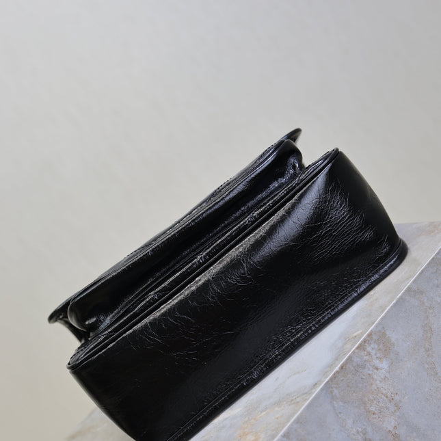 YSL 25S NIKI MM BAG 28 IN BLACK GLOSSY CALFSKIN GOLD HARDWARE