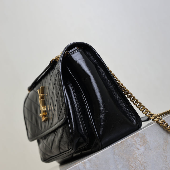 YSL 25S NIKI MM BAG 28 IN BLACK GLOSSY CALFSKIN GOLD HARDWARE