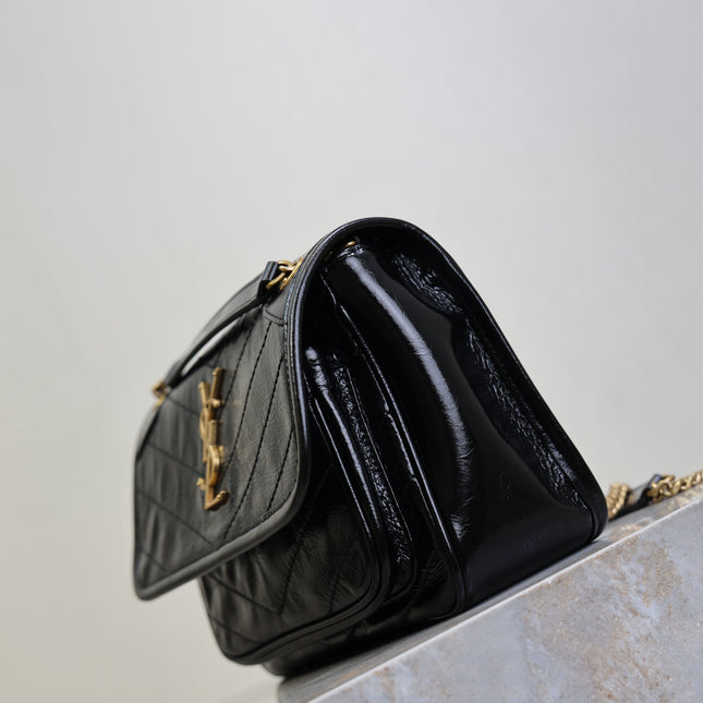 YSL 25S NIKI BAG 22 IN BLACK GLOSSY CALFSKIN GOLD HARDWARE