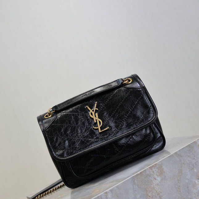 YSL 25S NIKI BAG 22 IN BLACK GLOSSY CALFSKIN GOLD HARDWARE
