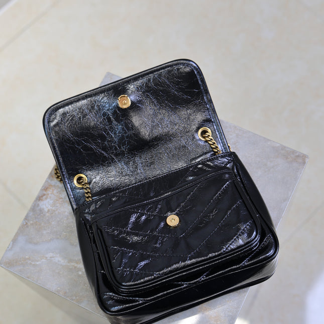 YSL 25S NIKI BAG 22 IN BLACK GLOSSY CALFSKIN GOLD HARDWARE