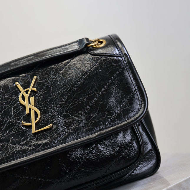 YSL 25S NIKI BAG 22 IN BLACK GLOSSY CALFSKIN GOLD HARDWARE