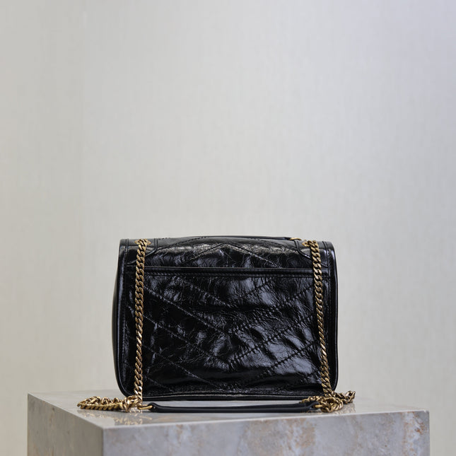 YSL 25S NIKI BAG 22 IN BLACK GLOSSY CALFSKIN GOLD HARDWARE