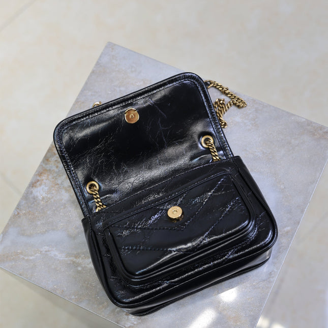 YSL 25S NIKI BAG 18 IN BLACK GLOSSY CALFSKIN GOLD HARDWARE