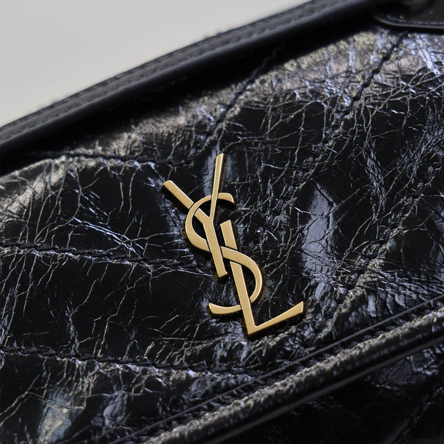 YSL 25S NIKI BAG 18 IN BLACK GLOSSY CALFSKIN GOLD HARDWARE