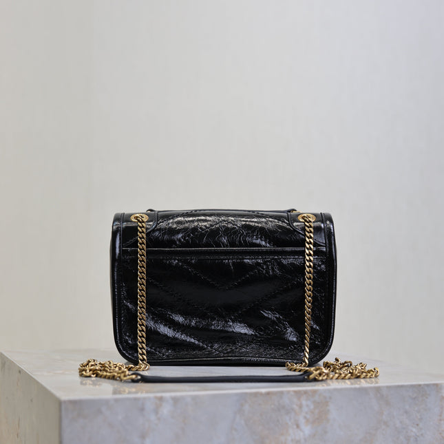 YSL 25S NIKI BAG 18 IN BLACK GLOSSY CALFSKIN GOLD HARDWARE