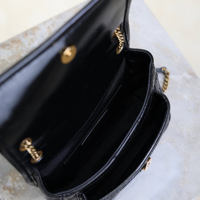 YSL 25S NIKI BAG 18 IN BLACK GLOSSY CALFSKIN GOLD HARDWARE