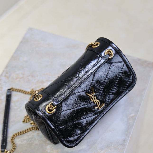 YSL 25S NIKI BAG 18 IN BLACK GLOSSY CALFSKIN GOLD HARDWARE