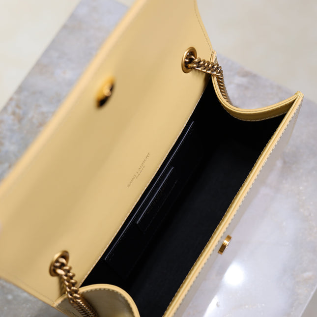 YSL 25S KATE BAG 20 IN GOLD METALLIC CALFSKIN GOLD HARDWARE