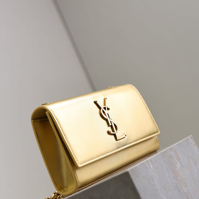 YSL 25S KATE BAG 20 IN GOLD METALLIC CALFSKIN GOLD HARDWARE