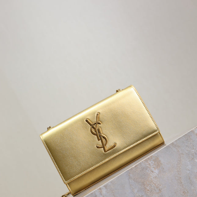 YSL 25S KATE BAG 20 IN GOLD METALLIC CALFSKIN GOLD HARDWARE