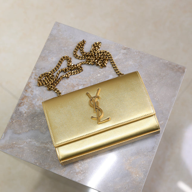 YSL 25S KATE BAG 20 IN GOLD METALLIC CALFSKIN GOLD HARDWARE