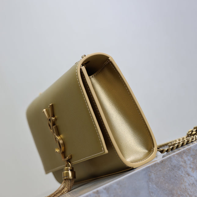 YSL 25S KATE TASSEL 20 IN GOLD METALLIC CALFSKIN GOLD HARDWARE