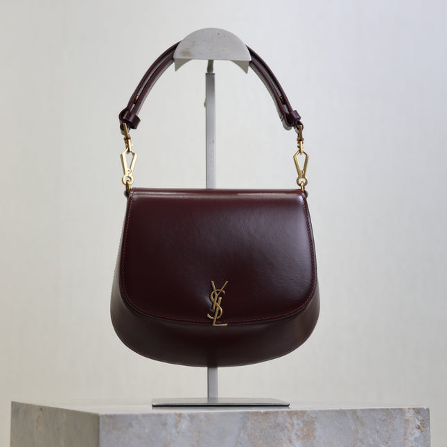 YSL 25S MINI VOLTAIRE 21 IN ROUGE CABERNET CALFSKIN SAINT LAURENT GOLD HARDWARE