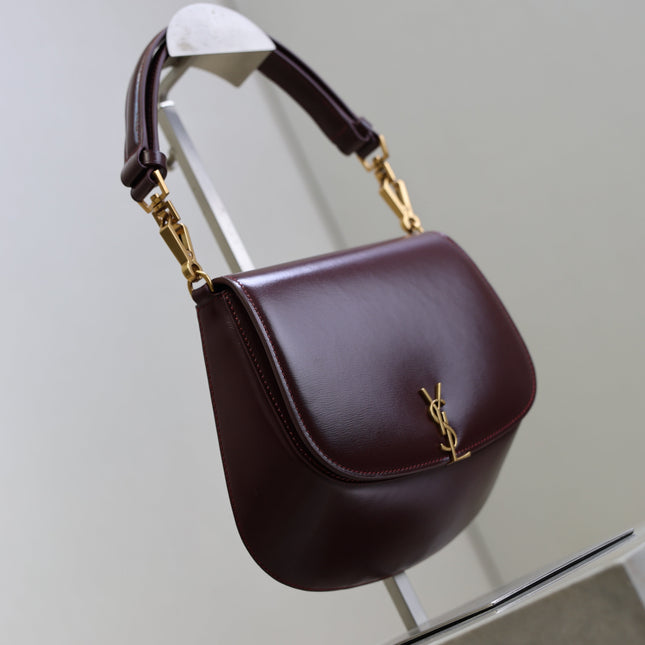 YSL 25S MINI VOLTAIRE 21 IN ROUGE CABERNET CALFSKIN SAINT LAURENT GOLD HARDWARE