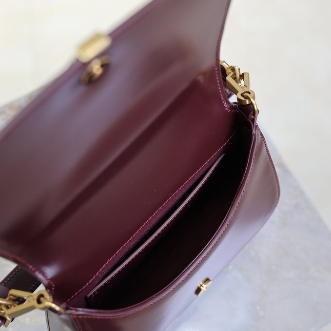 YSL 25S MINI VOLTAIRE 21 IN ROUGE CABERNET CALFSKIN SAINT LAURENT GOLD HARDWARE