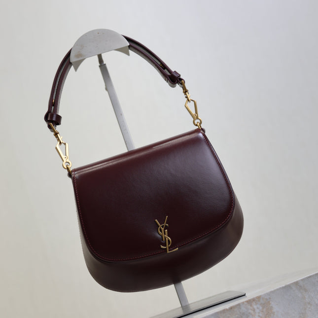 YSL 25S MINI VOLTAIRE 21 IN ROUGE CABERNET CALFSKIN SAINT LAURENT GOLD HARDWARE
