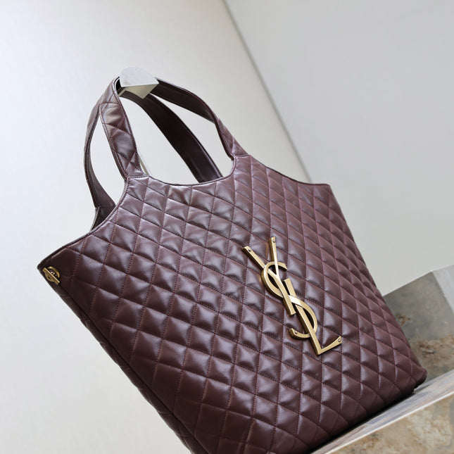 YSL 25S ICARE 27 IN ROUGE CABERNET QUILTED CALFSKIN GOLD HARDWARE