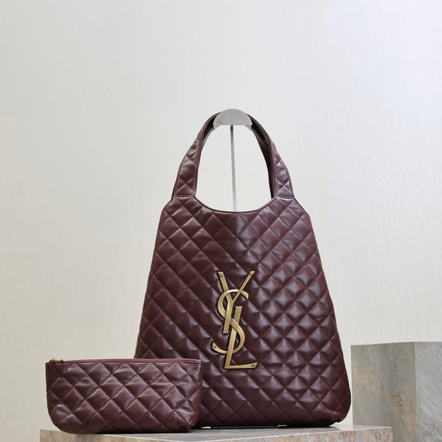 YSL 25S ICARE 27 IN ROUGE CABERNET QUILTED CALFSKIN GOLD HARDWARE