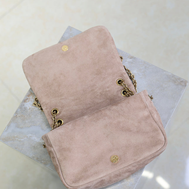 YSL 25S JAMIE 4.3 MINI 20 IN DUSTY ROSE BEIGE SUEDE GOLD HARDWARE