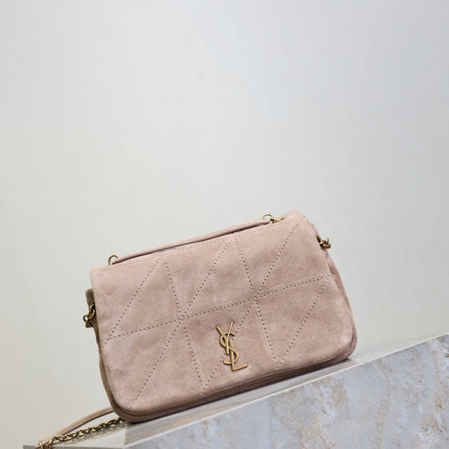 YSL 25S JAMIE 4.3 MINI 20 IN DUSTY ROSE BEIGE SUEDE GOLD HARDWARE