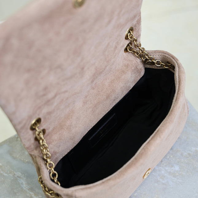 YSL 25S JAMIE 4.3 MINI 20 IN DUSTY ROSE BEIGE SUEDE GOLD HARDWARE
