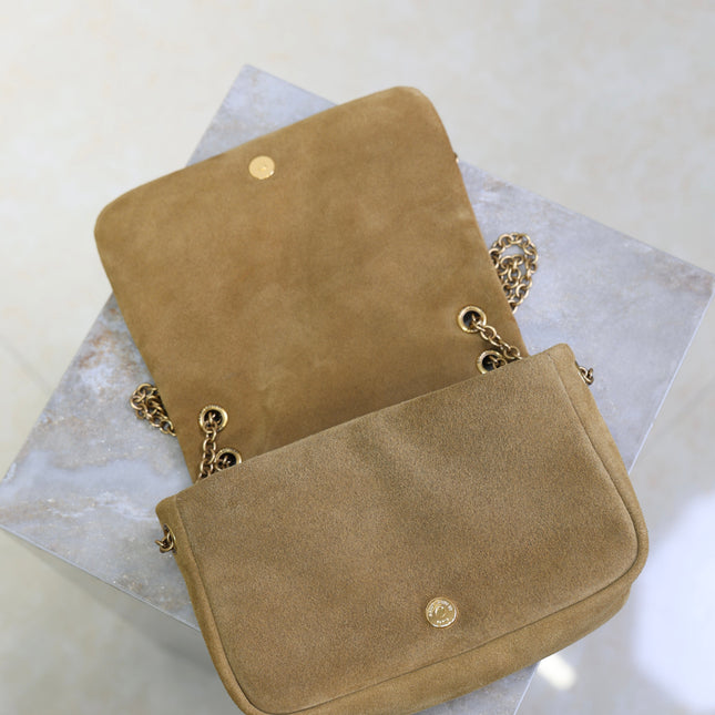 YSL 25S JAMIE 4.3 MINI 20 IN CARAMEL COGNAC SUEDE GOLD HARDWARE