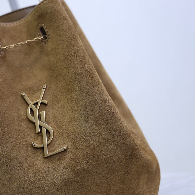 YSL 25S POCHON BAG 24 IN CARAMEL COGNAC SUEDE GOLD HARDWARE