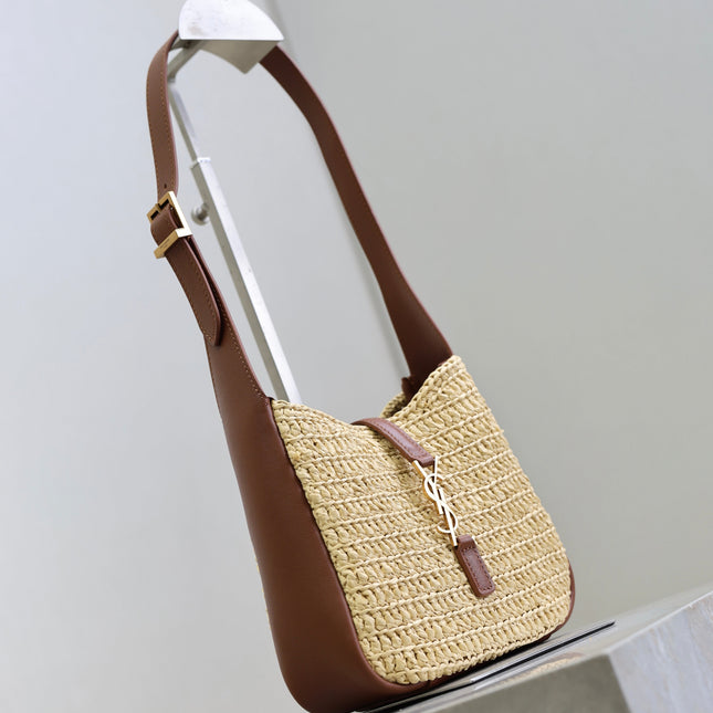 YSL 25S LE 5 À 7 SUPPLE BABY 16 IN RAFFIA AND CALFSKIN GOLD HARDWARE