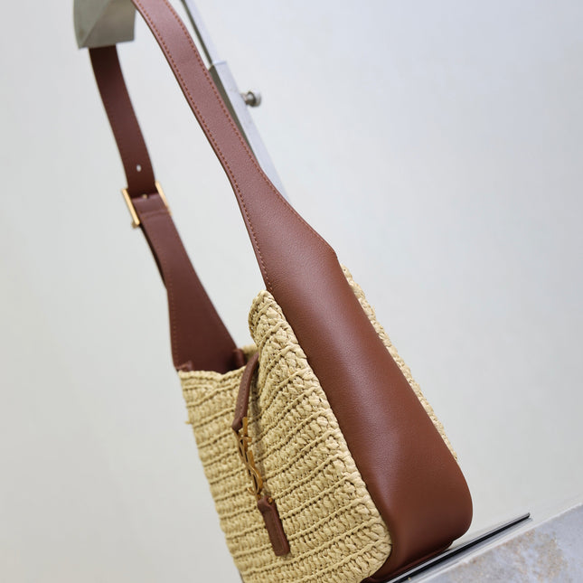 YSL 25S LE 5 À 7 SUPPLE BABY 16 IN RAFFIA AND CALFSKIN GOLD HARDWARE