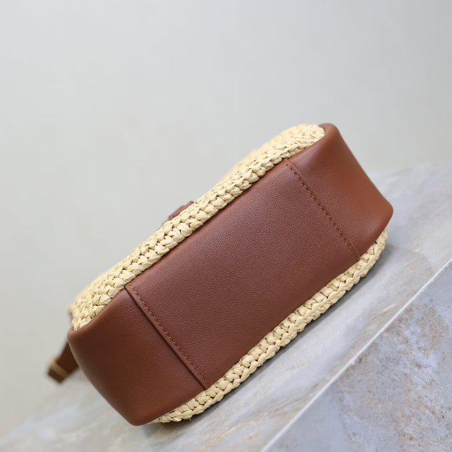 YSL 25S LE 5 À 7 SUPPLE BABY 16 IN RAFFIA AND CALFSKIN GOLD HARDWARE