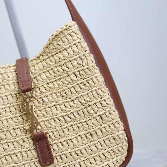 YSL 25S LE 5 À 7 SUPPLE BABY 16 IN RAFFIA AND CALFSKIN GOLD HARDWARE