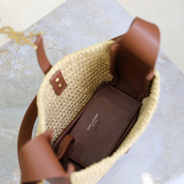 YSL 25S LE 5 À 7 SUPPLE BABY 16 IN RAFFIA AND CALFSKIN GOLD HARDWARE