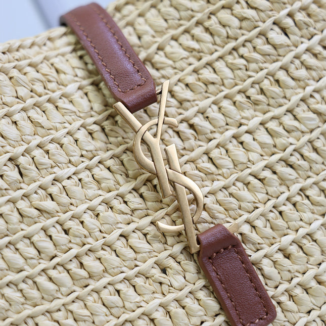 YSL 25S LE 5 À 7 SUPPLE BABY 16 IN RAFFIA AND CALFSKIN GOLD HARDWARE