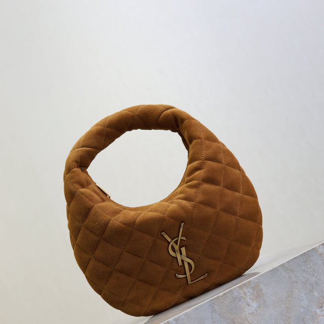 YSL 25S ICARINO MINI 17 IN CARAMEL QUILTED SUEDE GOLD HARDWARE