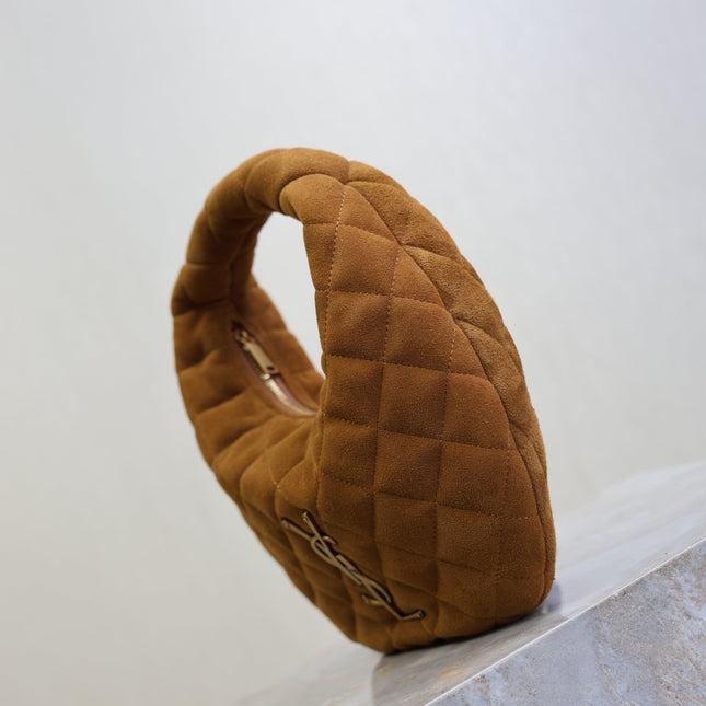 YSL 25S ICARINO MINI 17 IN CARAMEL QUILTED SUEDE GOLD HARDWARE